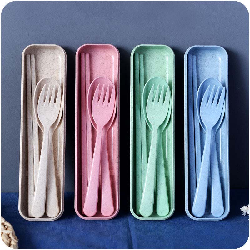 

3pcs Portable Household Fork Spoon Chopsticks Plastic Set Kids Flatware Cutlery Set Dinnerware Lightweight Outdoor Tableware