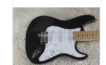 

Chinese guitar Factory custom 2019 New ST black color maple fretboard white pickguard electric guitar free shipping