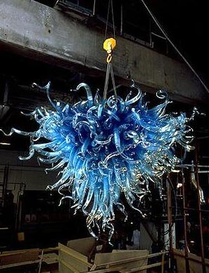 

Murano Glass Art Chandelier - Handmade Blue LED Light for Villas & Hotels