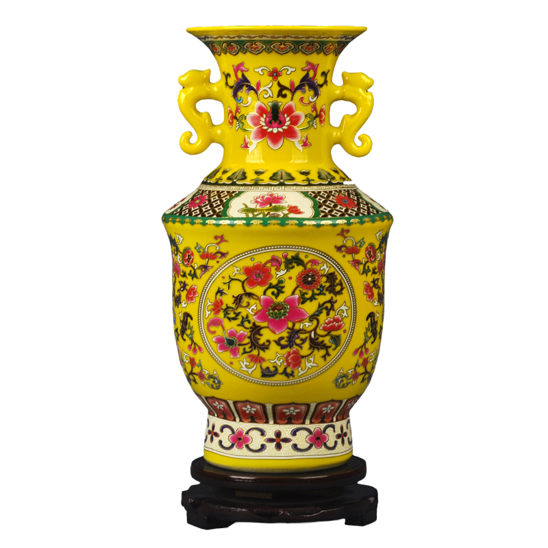 

Jingdezhen Classical Enamel Vase With Double Ears Porcelain Modern Vintage Flower Vase Ceramic Flower Christmas Decoration