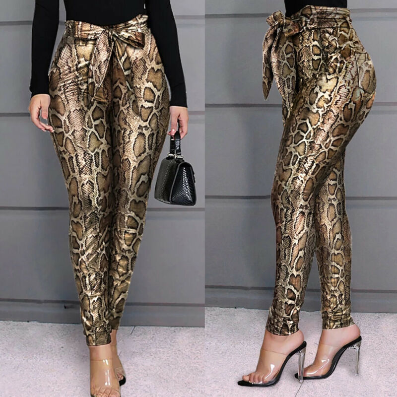 

2020 Fashion New Women Ladies Pencil Pants Serpentine Snake Skin High Waist Skinny Stretchy Pant Long Pants