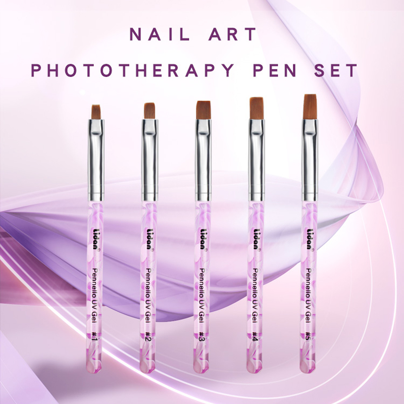 

Lidan 5pcs/set Acrylic Nail Art Brush Set UV Gel Polish Painting Drawing Pen Phototherapy Flat Brushes DIY Manicure Tools Kit