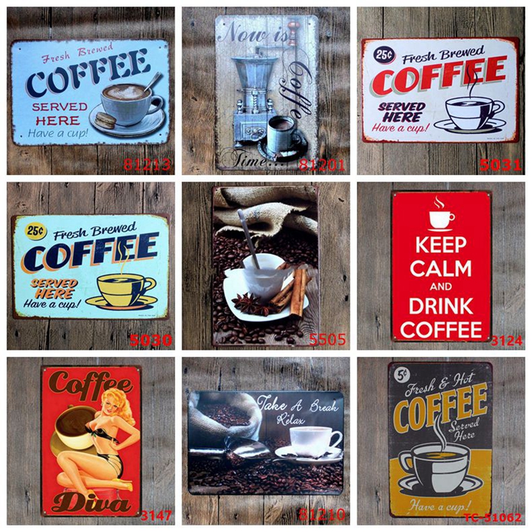 

COFFEE Vintage Tin Signs Retro Metal Painting Sign Retros Wall Stickers Decoration Art Plaque Vintages Home Decor Bar Pub Cafe YFA2311