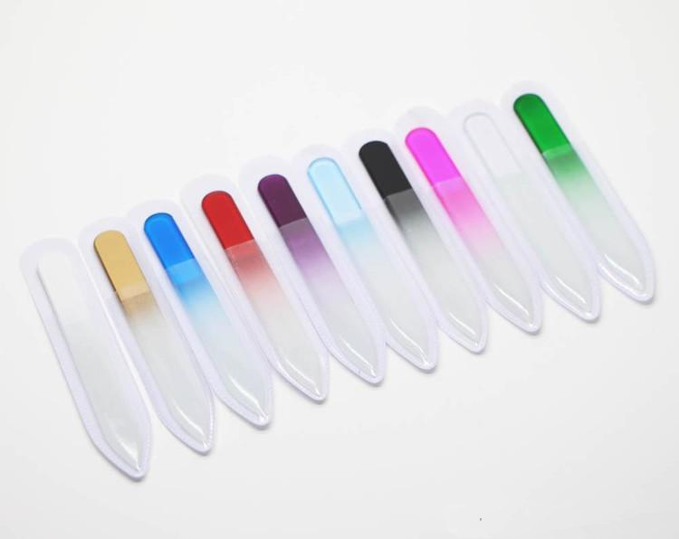 

3.5" /9CM Glass Nail Files with plastic sleeve Durable Crystal File Nail Buffer Nail Care Colorful DHL Free