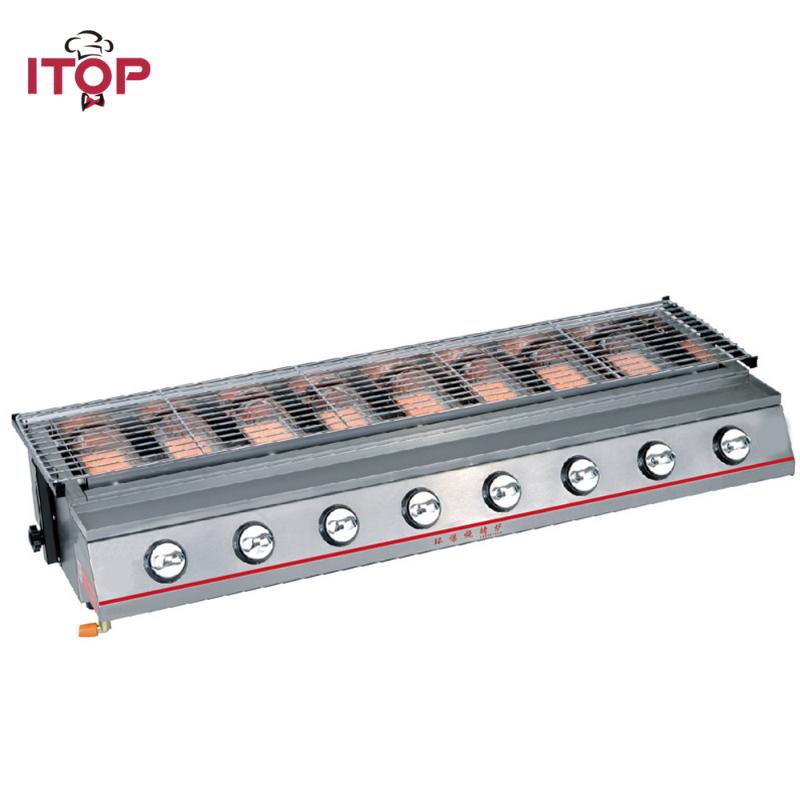 

ITOP 8 Burners Gas BBQ Grills LPG BBQ Griddles Outdoor Barbecue Tools Stainless Steel/Glass Shields 102*25CM Grills Size