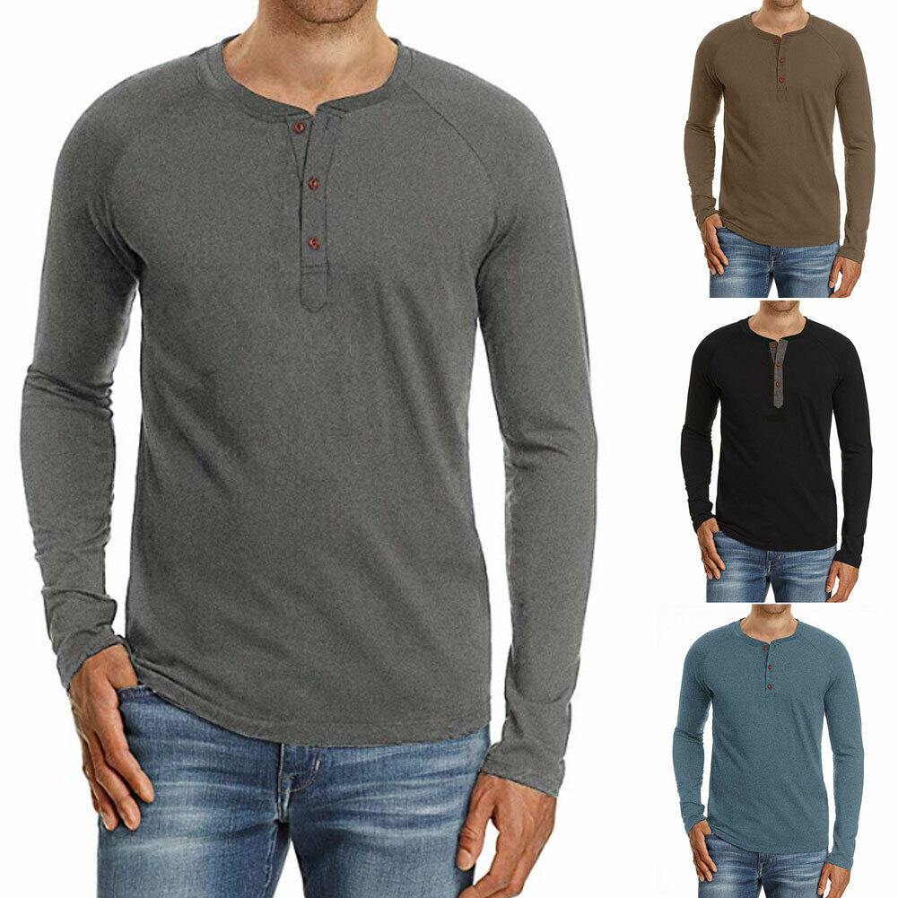 Coolred Mens V Neck Solid Long Sleeve Slim Fitted Pullover Tees Top Tunic