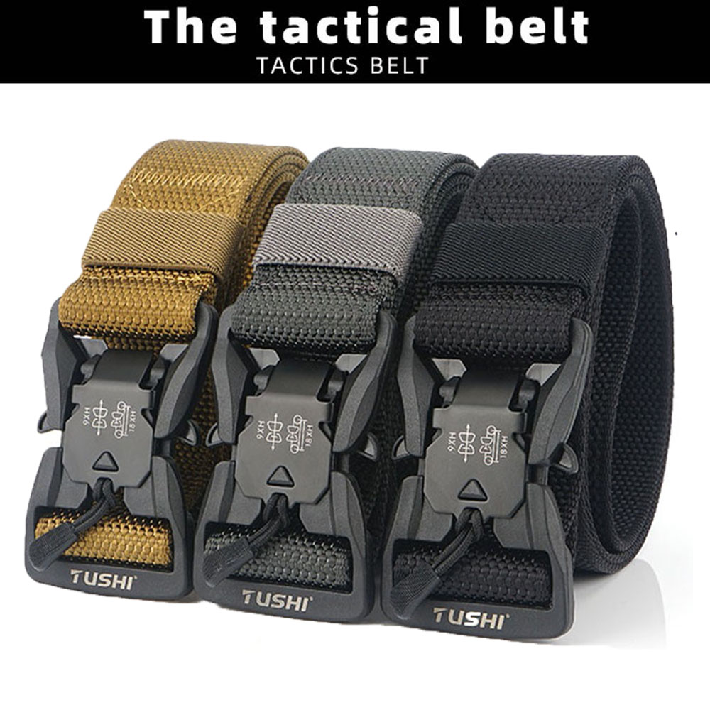

125CM Army Belt Elastic Nylon Tactical Belt Men Waist Belt Magnetic Quick Release Buckle Hunting Tool Sports Equipment, Multi