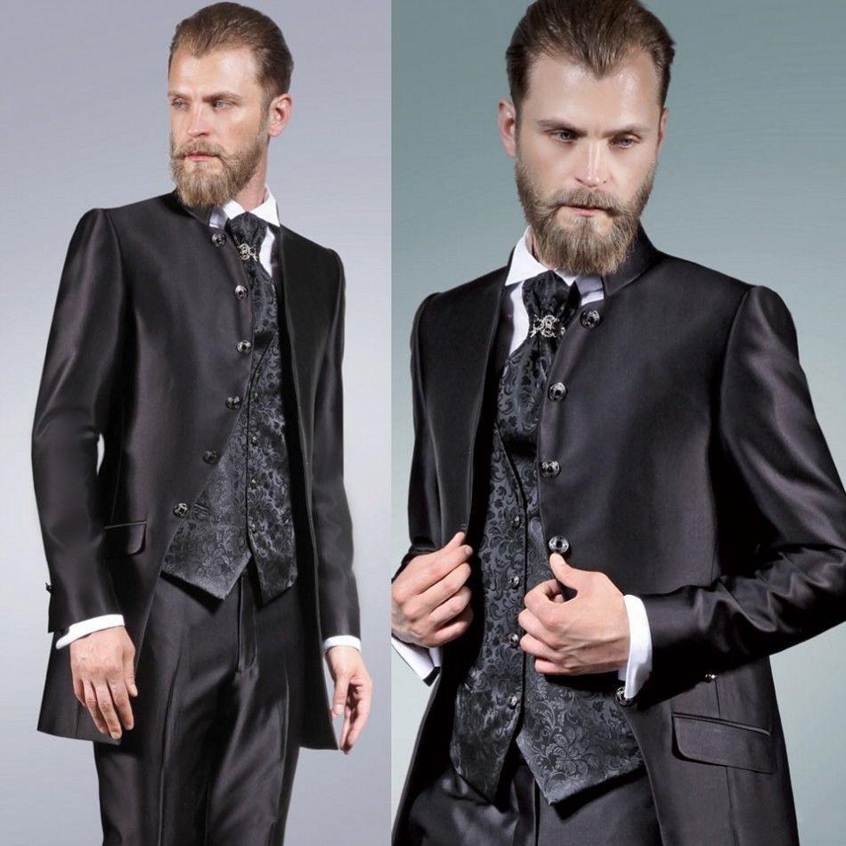 

Handsome Single breasted Groomsmen Mandarin Lapel Groom Tuxedos Men Suits Wedding/Prom/Dinner Best Man Blazer(Jacket+Pants+Tie+Vest) A226, Same as image