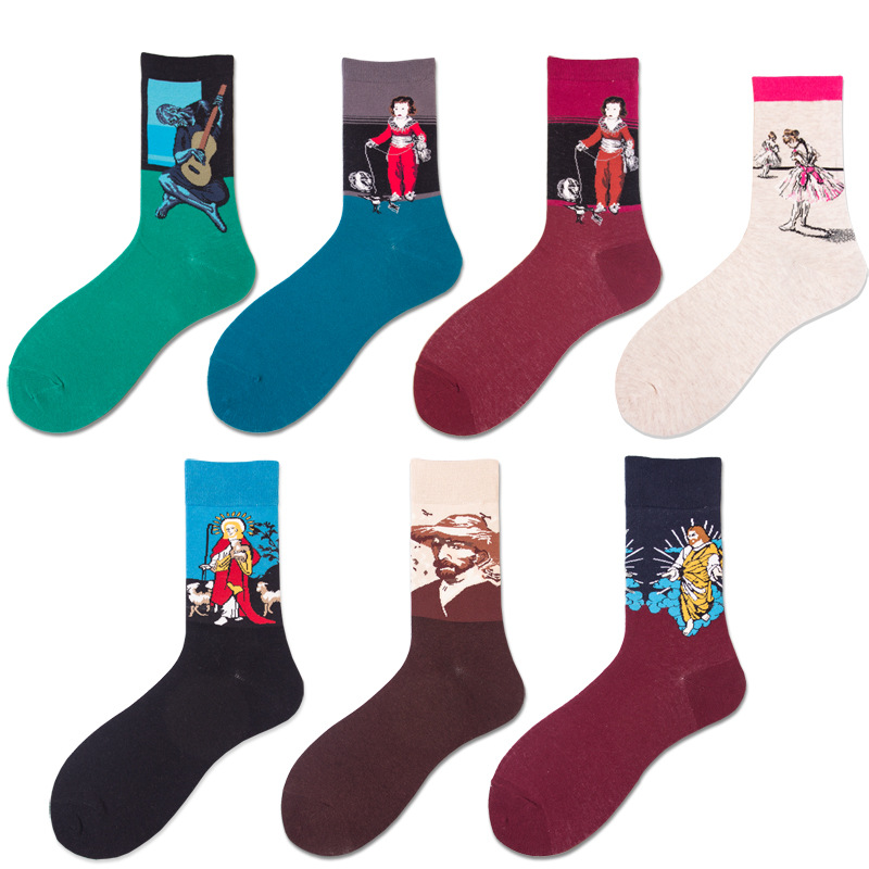 

Famous Painting Art Printed Mens Dress Socks -Crazy Patterned Fun Crew Cotton Socks, Multi