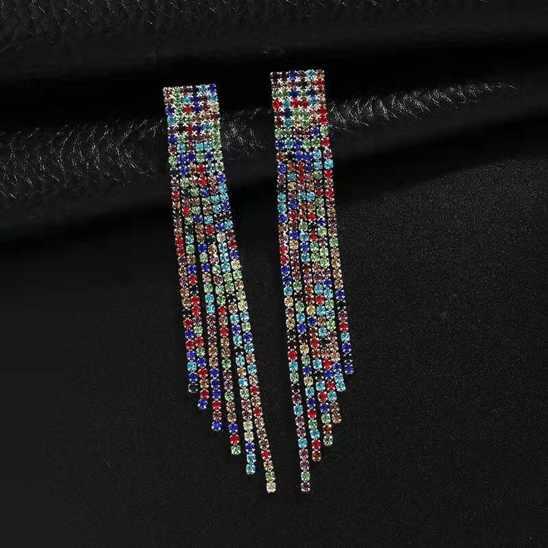 

Wholesale-tassel bridal wedding dangle earrings for women luxury designer colorful bling diamond danling earrings engagement dinner jewelry