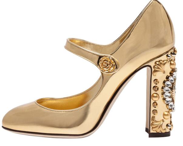 

2019 Gold Pumps For Women Round Toe Rhinestone Clocks And Watches Strange High Heel Shoes Women Fashion Wedding Shoes