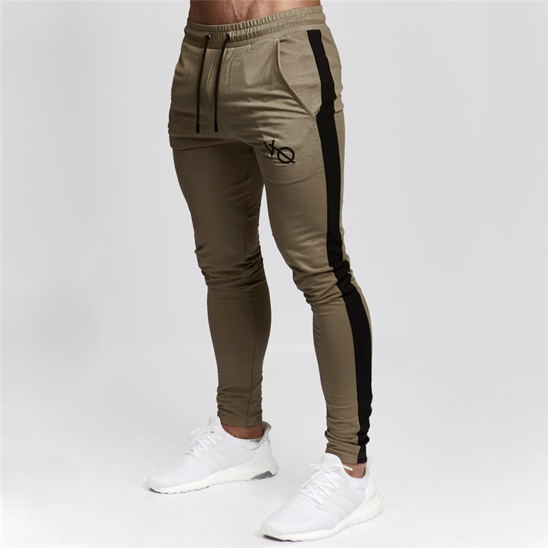 

Jogging Pants Men Joggers Fitness Running Pants Striped Bodybuilding Sweatpants Gym Training Slim Trousers Sport Men, Black zipper pocket