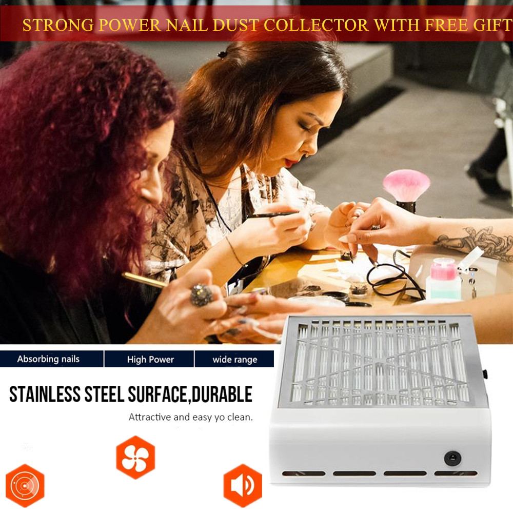 

Strong Power 40W Nail Fan Suction Nail Dust Collector Vacuum Cleaner Art Salon Equipment Manicure Machine 2 Colors with Free Filter & Brush