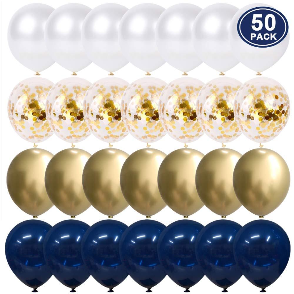 

50pcs 12 Inch Metallic Gold White Pearl Balloons Baby Shower Wedding Birthday Party Navy Blue Gold Confetti Latex Balloon Decor Kid