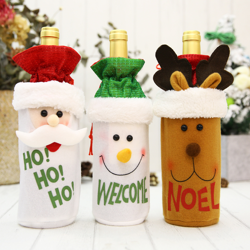 

New Christmas decoration bottle bag Santa snowman hat red wine bottle set bar restaurant decoration