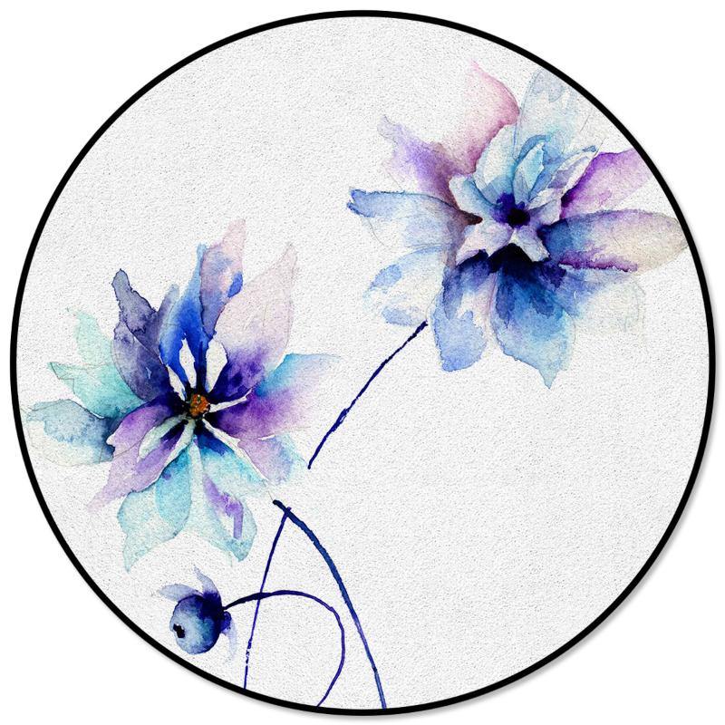 

Watercolor Blue And White Pattern Pattern Rugs and Carpets for Home Living Room Round Rug for Children Rooms Non-slip, As pic