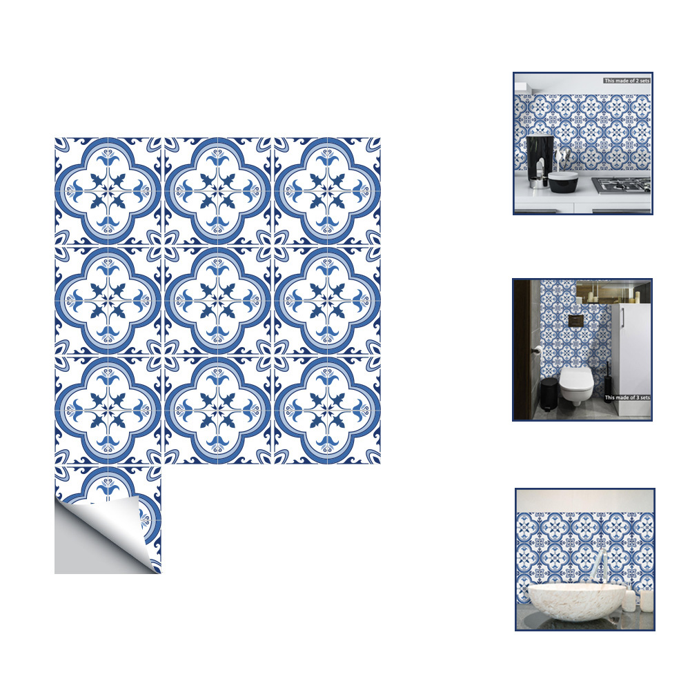 

10 Pcs Waterproof 15*15cm Tile Stickers Blue Pattern Self-adhesive DIY Sticker Kitchen Bathroom Tiles Decals Stick Home Decor