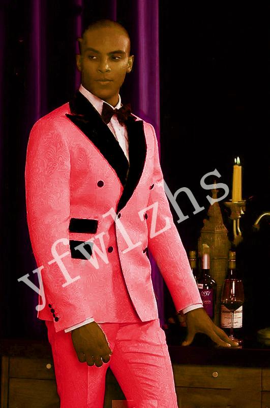 

New Arrival Embossing Groomsmen Double-Breasted Groom Tuxedos Men Suits Wedding/Prom Best Man Blazer ( Jacket+Pants+Tie) B57, Same as image