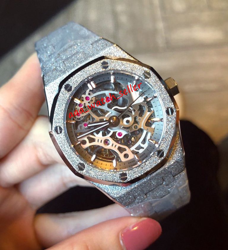 

2 styles Baselworld 2019 new women luxury watches 37mm Royal Oak 15468 15468bc 15407 15400 frosted gold openworked lady automatic wristwatch, Slivery;brown