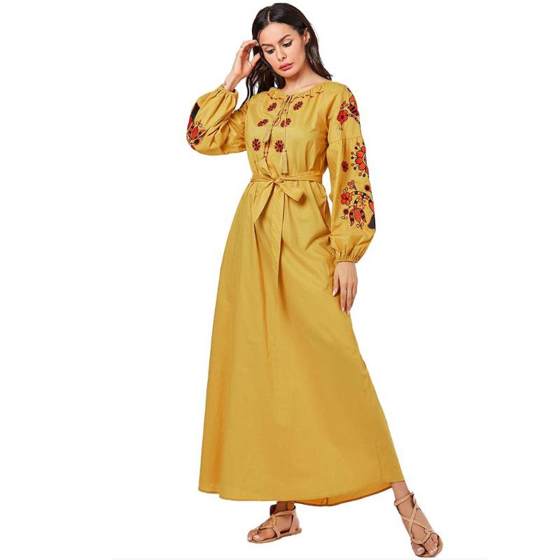 

Turkey Muslim Abaya Dress Women Arab Embroidery Lace-up Maxi Hijab Dresses Islamic Jilbab Vestidos Kimono Moroccan Kaftan Elbise
