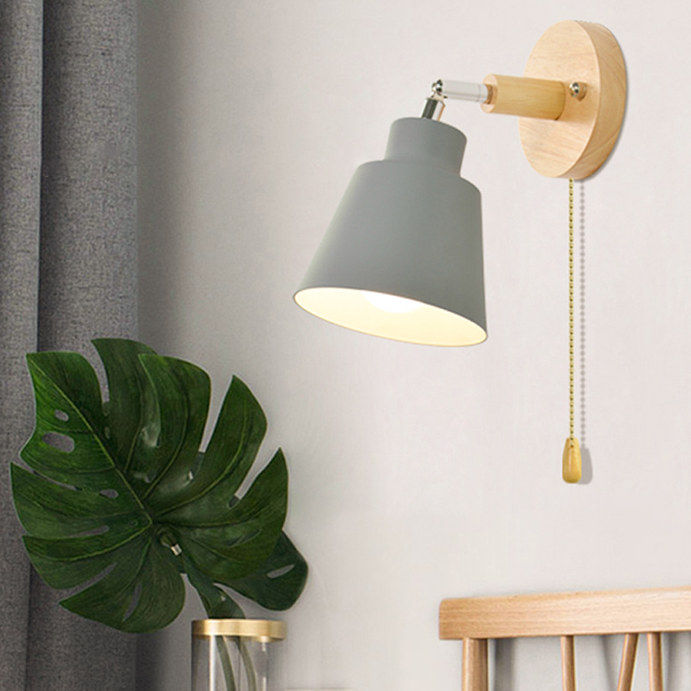 

E27 Base Modern Vintage Wall Light Wooden Lamp Sconce For Bedroom Room Home Decoration White/Pink/Grey/Yellow