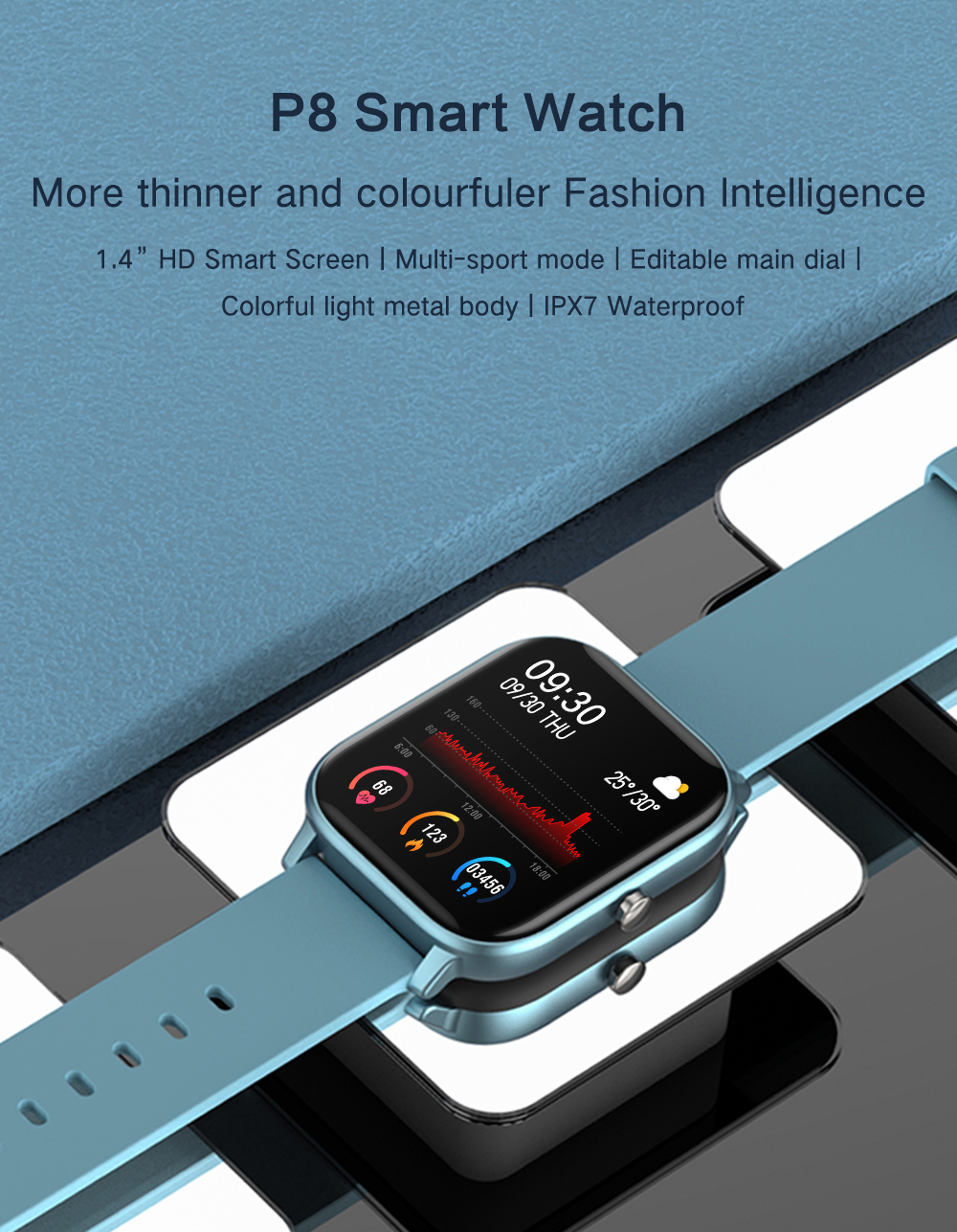 

New 2020 P8 Smart Watch Men Women Sport IP67 Waterproof Clock Heart Rate Blood Pressure Monitor Smartwatch for IOS Android
