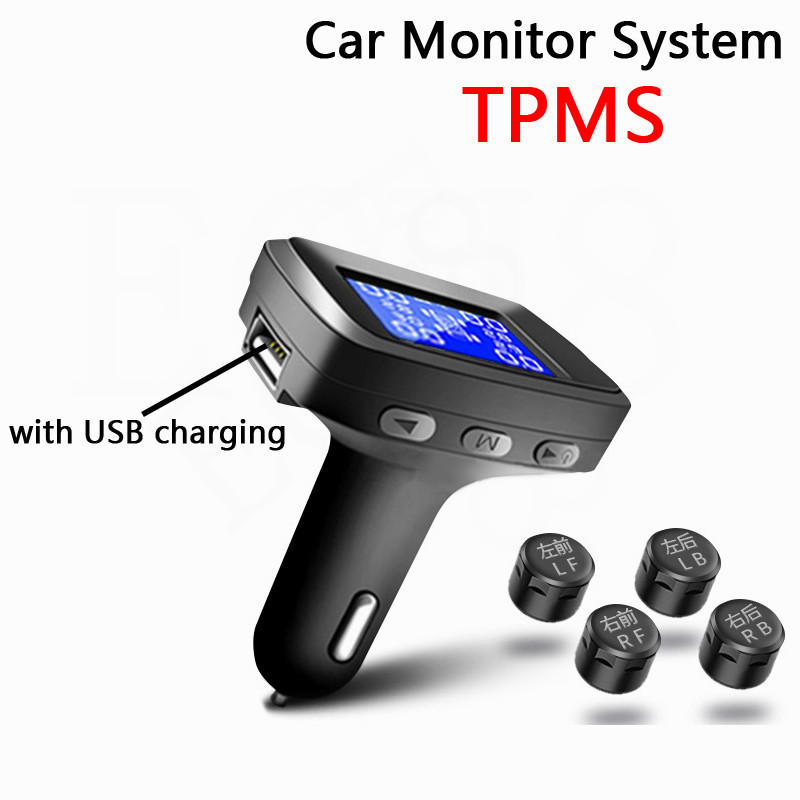 

Tire Pressure Monitoring System Cigarette Lighter Plug TPMS LCD Screen Display 4 External or Internal Sensors Auto Tyre Alarm