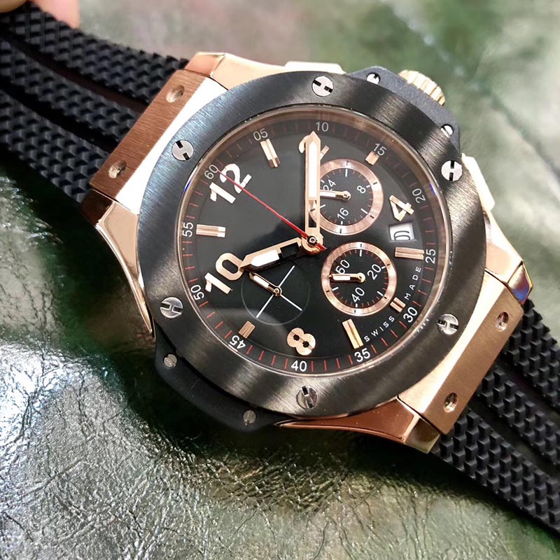 

New Soft Rubber Strap Sport Men's Watches High Quality Ceramic Bezel Japanese VK Quartz Chronograph Watch Luxury Top Bang Montre de lux, Color 1