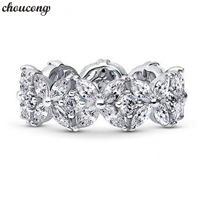 

choucong Flower shape Promise Finger Ring 925 Sterling Silver Diamond cz Engagement Wedding Band Rings For Women Jewelry Gift