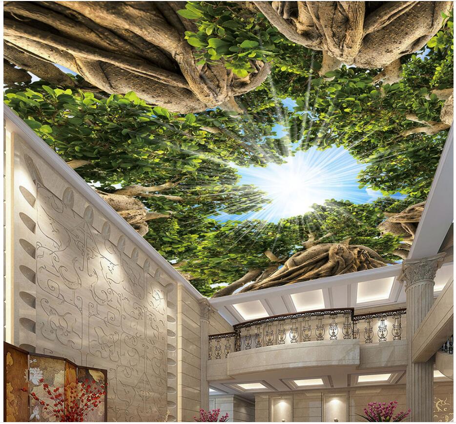

WDBH 3d ceiling mural wallpaper custom photo Primitive forest big tree sky living room home decor 3d wall murals wallpaper for walls 3 d, Non-woven