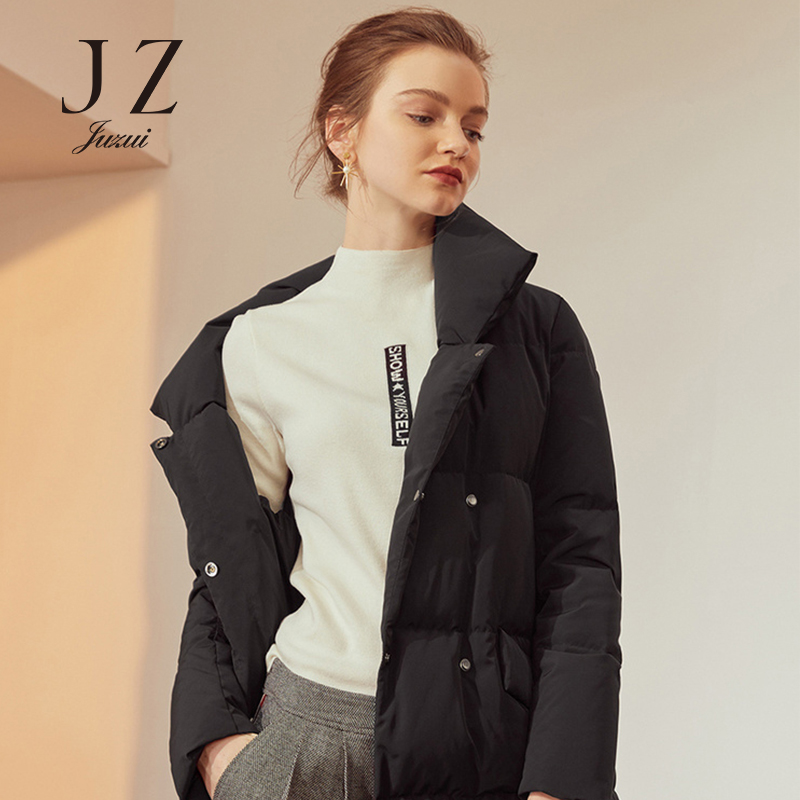 

2018 winter new women Korean version of white duck down collar thick down jacket female JUZUI, Black