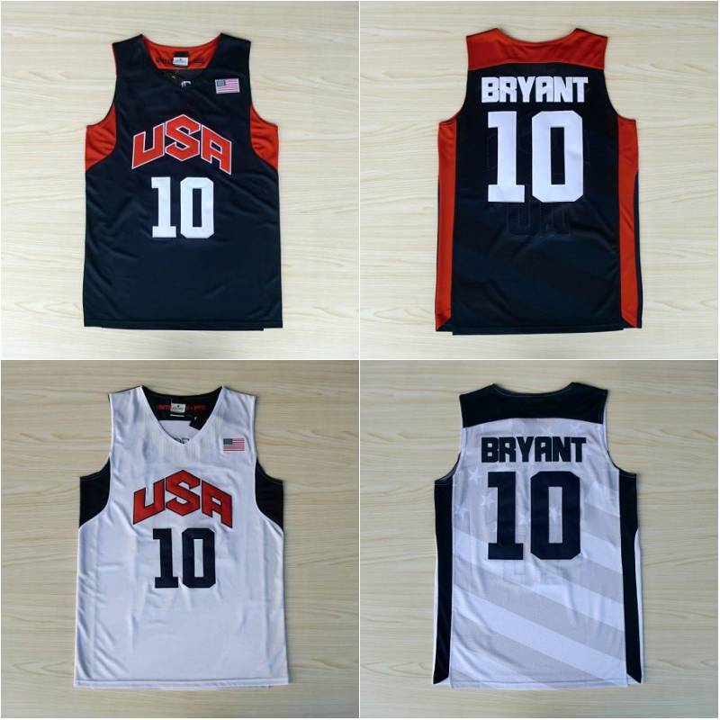 

Stitched 10 Bryant Basketball Jersey Mens USA Dream Team Jersey Stitched Blue White Short Sleeve Shirt -XXL