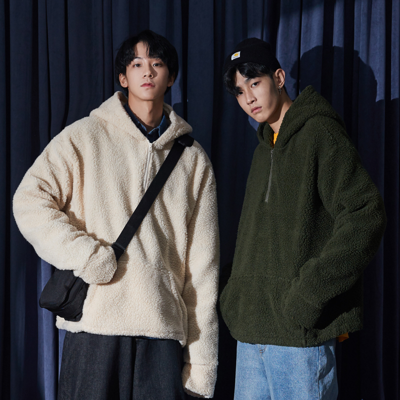 

2018 Autumn And Winter, New Arrivals Style Pure Color, Velvet And Thickened Hooded Hoodies Chinese Preppy Smart Casual, Army green