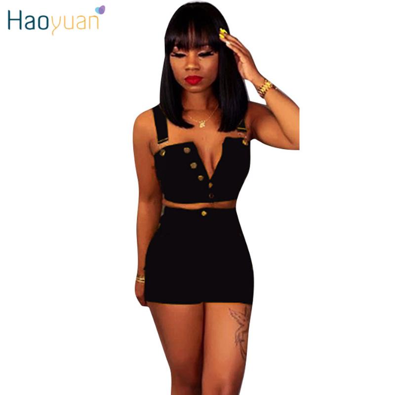 Haoyuan Denim Two Piece Ensemble Femmes Crop Top et Jeans Shorts Summer Festival Vêtements Sexy Club Outfits Plus Taille Ensembles correspondants