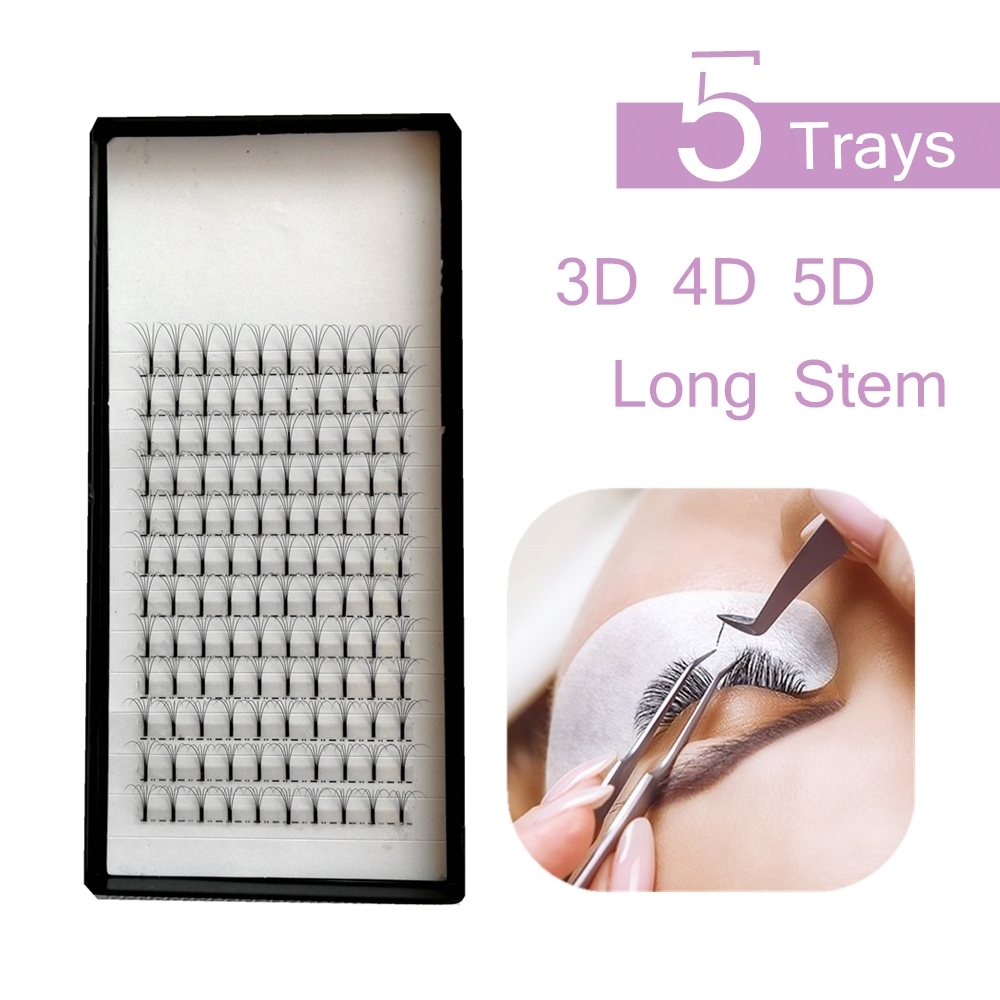 

3D 4D 5D Long Stem False Lashes C D Curl Russian Volume Lash Fans Faux Mink Premade Eyelash Extensions Makeup Eyelashes 5 Trays