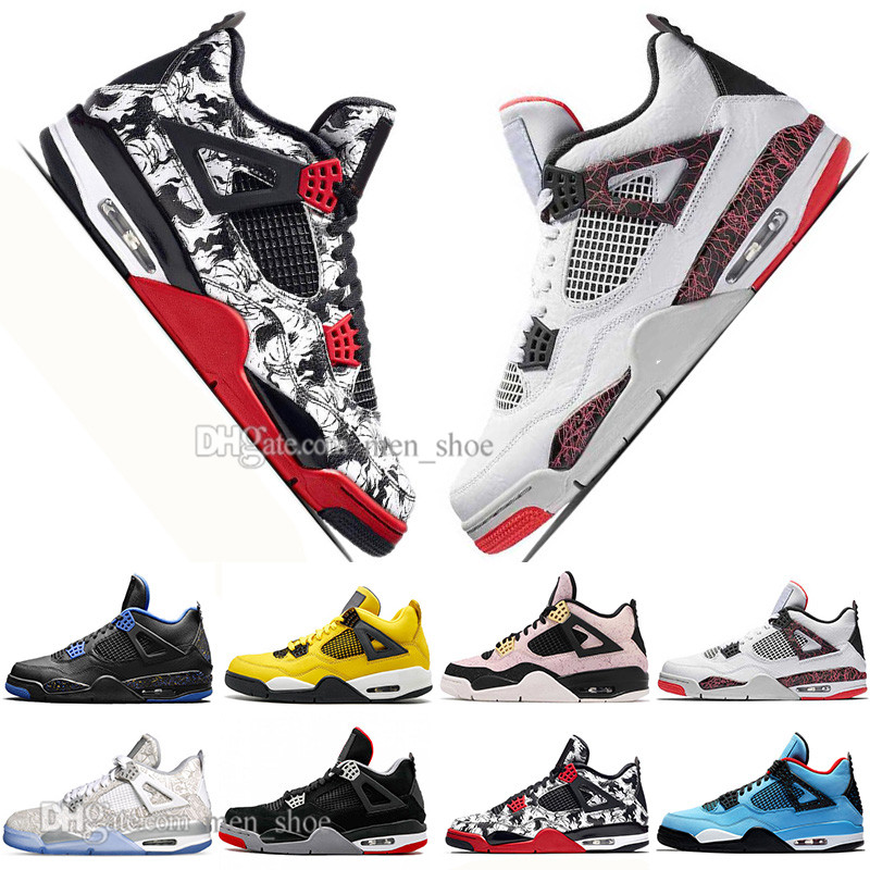 

Top 2019 Newest Bred 4 4s What The Cactus Jack Laser Wings Mens Basketball Shoes Denim Blue Eminem White Cement Men Sports Designer Sneakers, #10