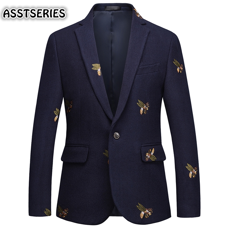 

Blazer Male New Fashion Slim Fit Bee Embroidered Navy Blazer Plus Size 6xl Business Wine Party Wedding And Jackets Men