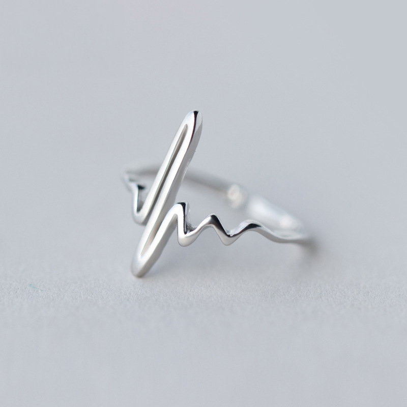 

Eternity Love 925 Sterling Silver Adjustable Heartbeat Promise Ring for Girlfriend Wife Women Good Quality Electrocardiogram Minimalist Jewelry Finger jewellry