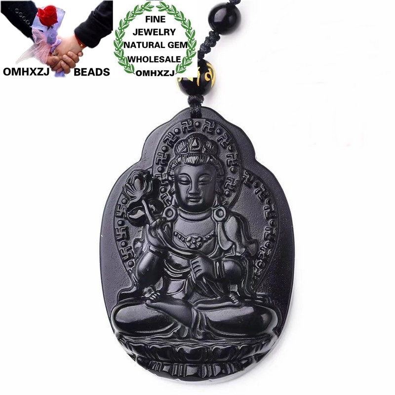 

OMHXZJ Wholesale ZB452 European Fashion Birthday Party Wedding Gift Natural Stone Fine Obsidian Zodiac Sign Buddha Pendant Charm