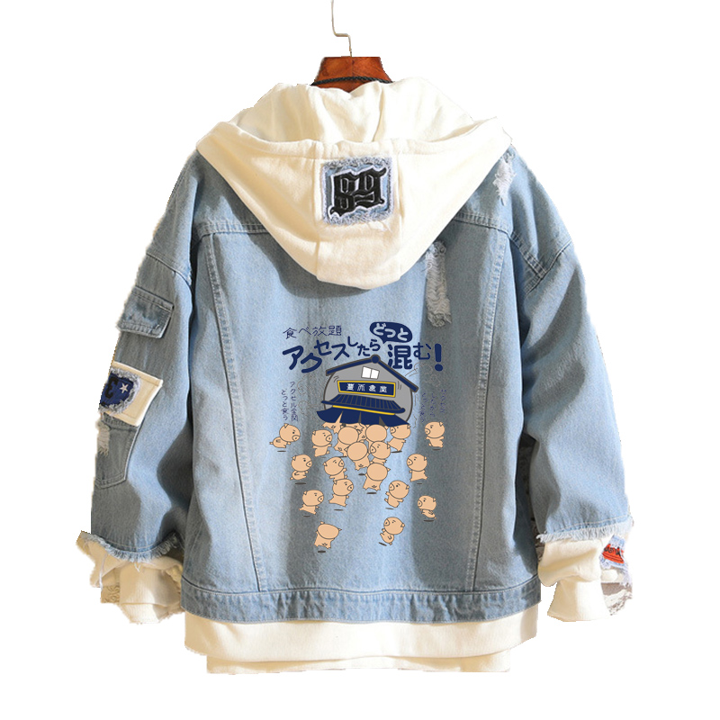 

Spring and Autumn New Women Denim Casual Jacket Women' Streetwear Loose Hooded Printed Jeans Tops Female Elegant Basic Jacket, Photo color1
