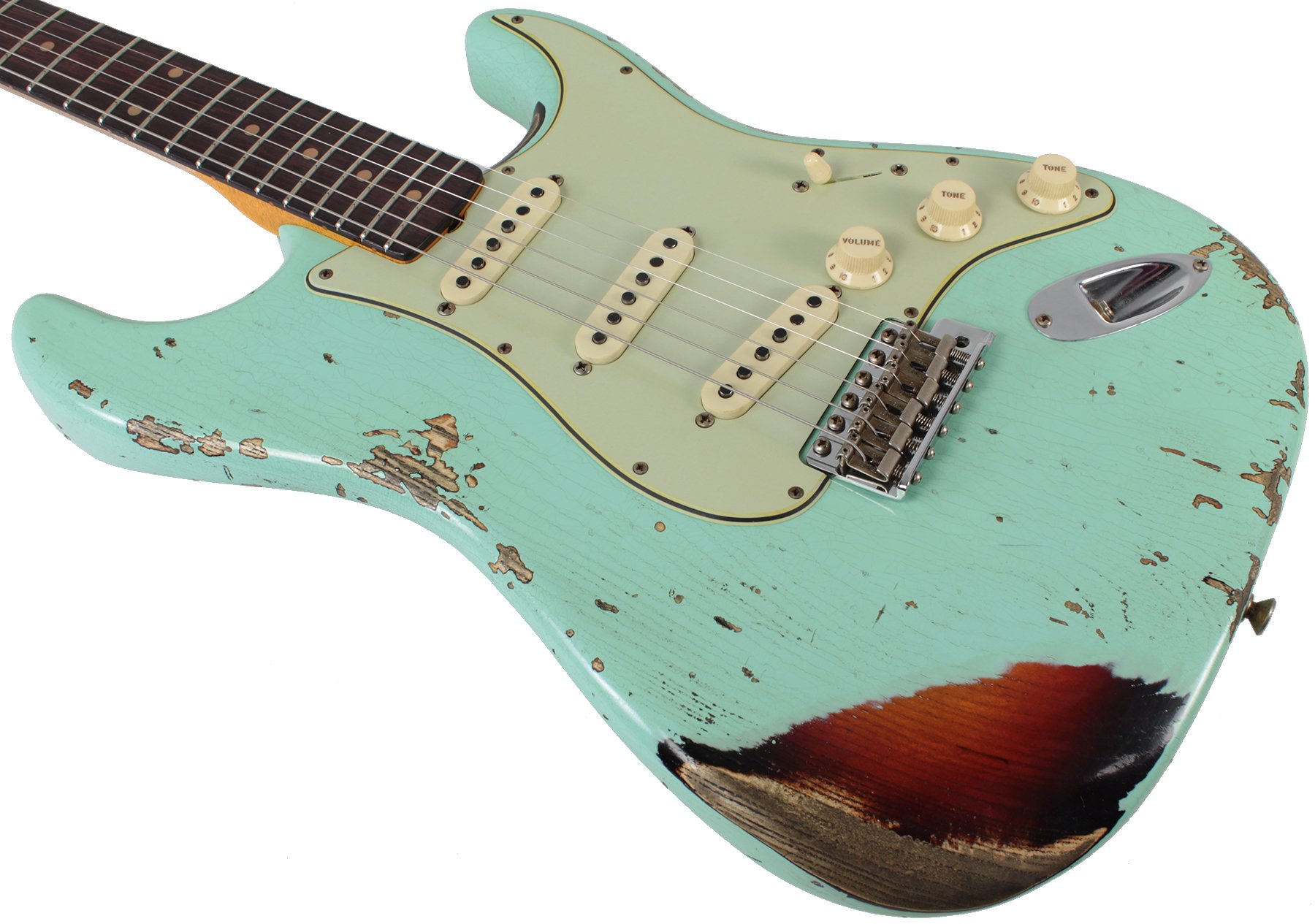 

New Custom Shop 62 Heavy Aged Relic Strats Seafoam Green Electric Guitar, Surf Green Alder Body Vintage Hardware Handmade China Guitar