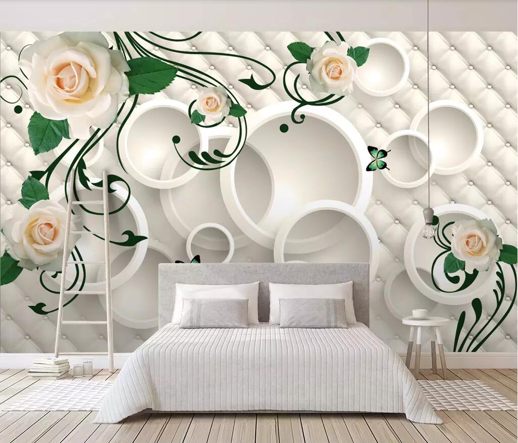 

3d room wallpaper custom photo non-woven 3D Stereo Hand Drawn Rose Pattern Circle Mural TV Background Wall wallpaper for walls 3 d, Picture shows