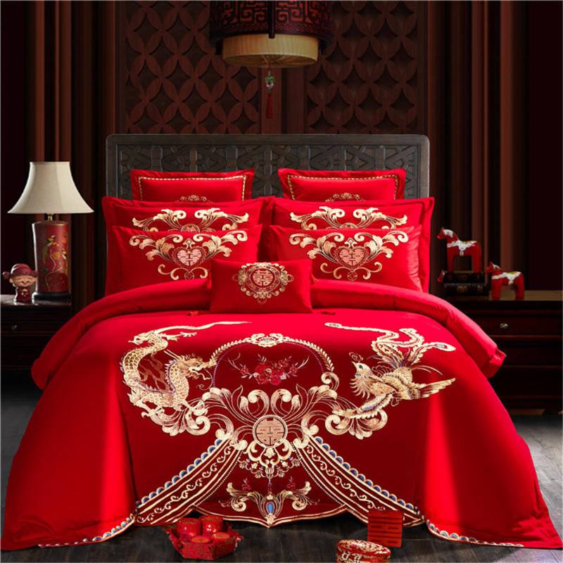 

Home Textile Duvet Cover Set for wedding with sheet pillow Comforter Cover Set red color Chinese style of Bedding