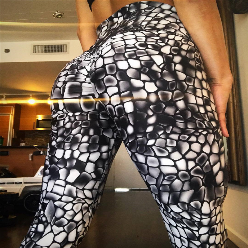 

Yoga pebbles printed high waist sports tights leggings female trousers, Black