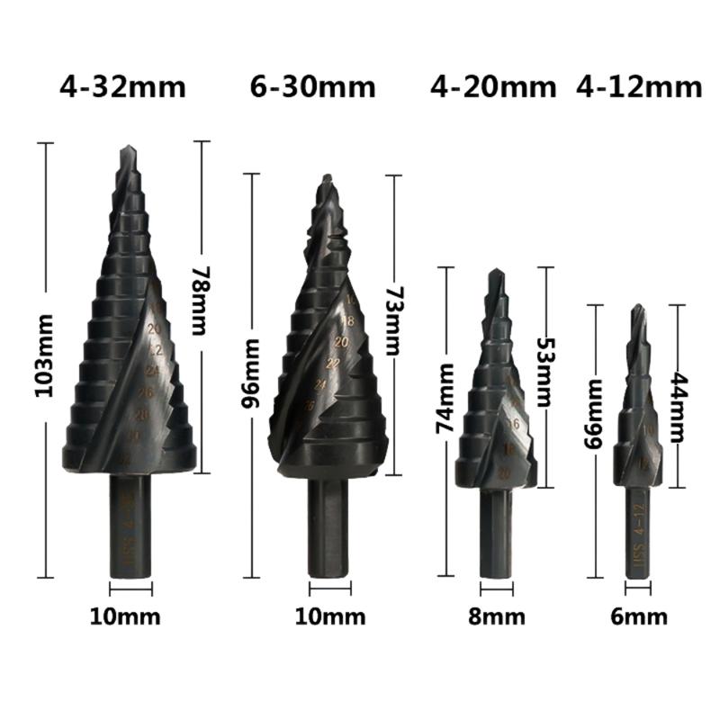 

4-12/20/32mm 6-30mm HSS Cobalt Step Cone Drill Bit Nitride Coated Wood/Metal Hole Cutter Drill Spiral Groove Step Bit