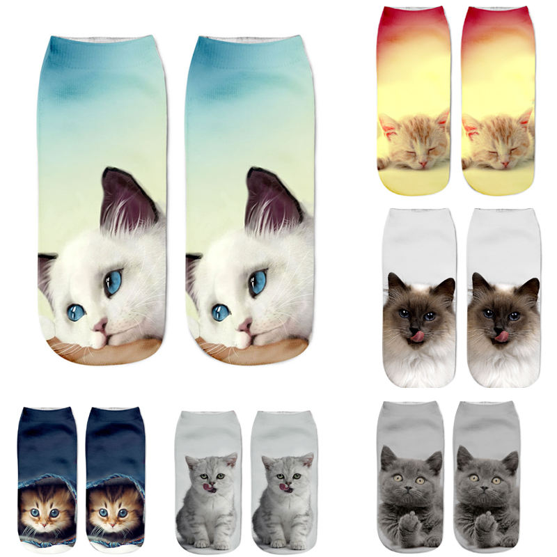 

3D Animal Cat Printed Autumn Women Underwear Fashion Short Socks Funny Cute Casual Socks for Women Girls, As show