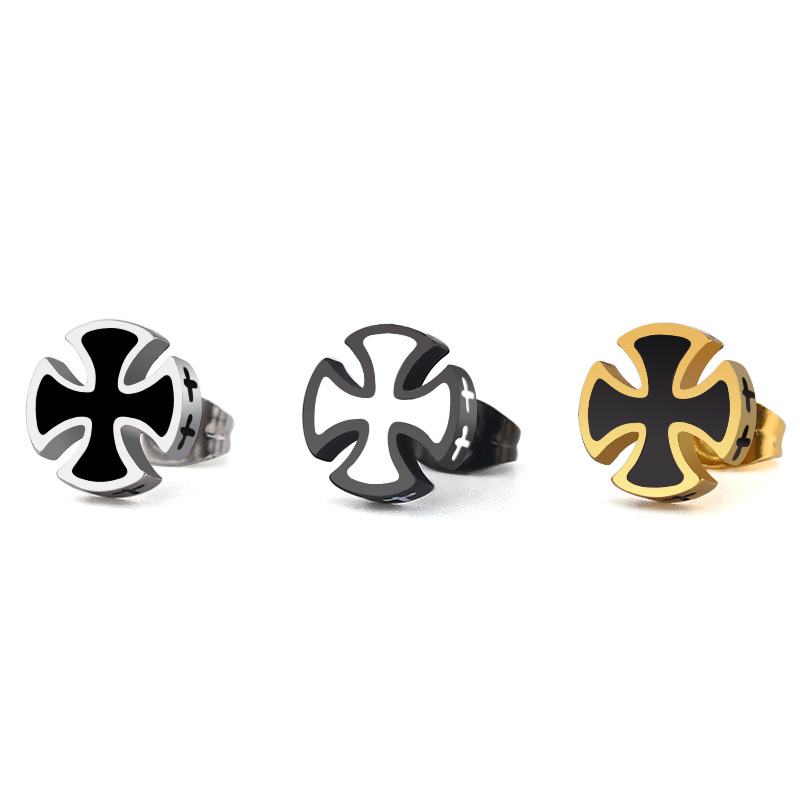 

Fashion Punk Men Stud Earrings Cross Studs Stainless Steel Gold Black Plated Anti-allergic Men Earrings Jewelry, Golden;silver