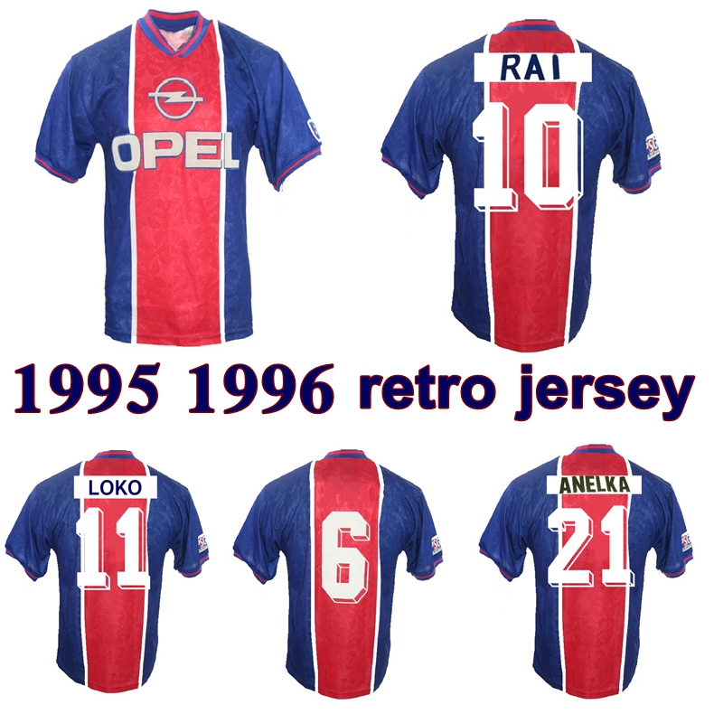 

1995 1996 Paris retro soccer jersey Djorkaeff Loko RAI 95 96 Anelka home away vintage classic old football shirt, Home jersey