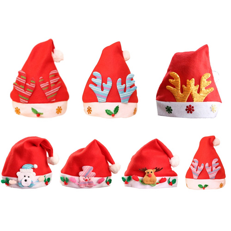 

Christmas Hat Adult Child Cute Santa Claus Caps Xmas Holiday Party Decoratives Supplies Candy Colors