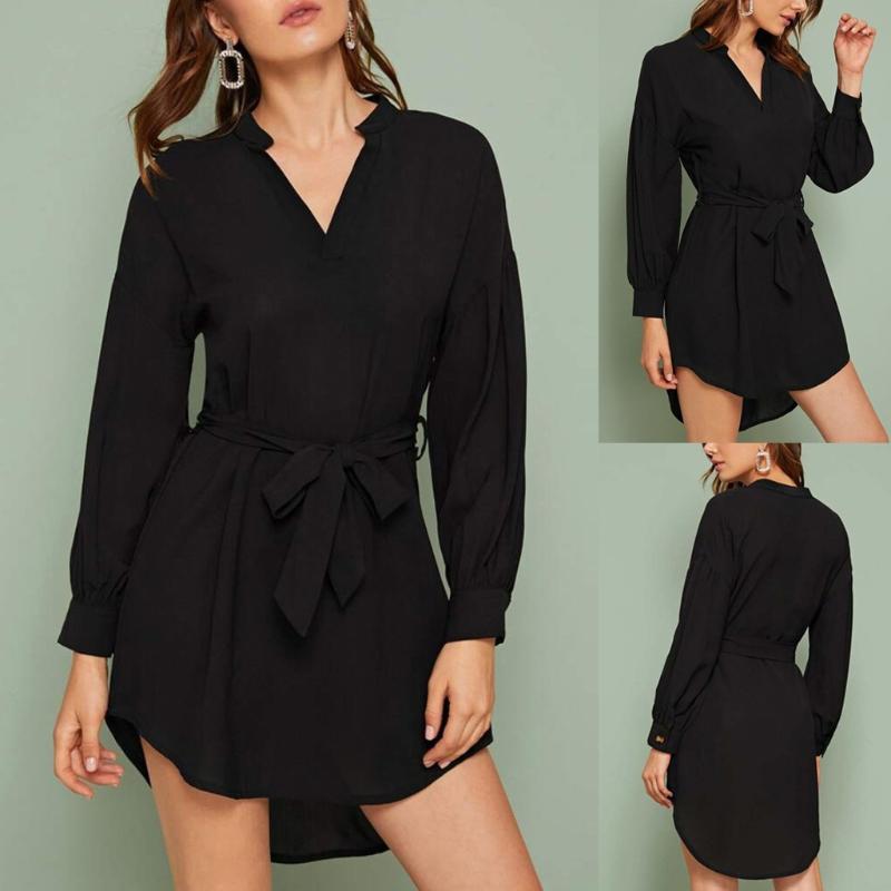 

Woman party night Women's Long Sleeve Irregular Hem Flowy Solid Color Loose Long summer clothes for women vestidos de noche, Black